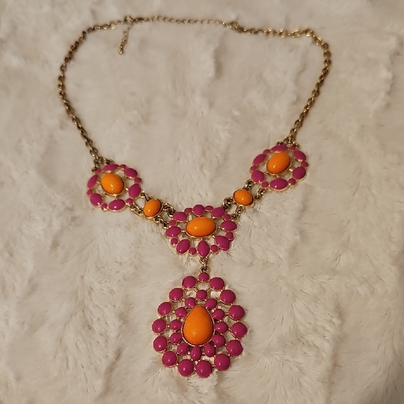 Vibrant Statement Pink and Orange Necklace - Picture 3 of 3